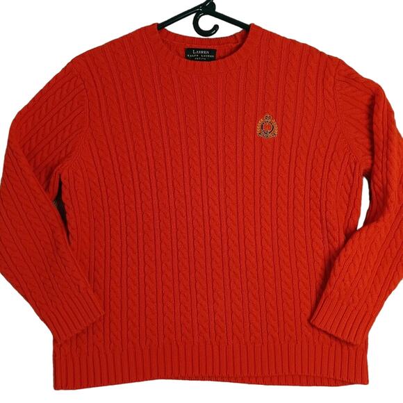 Lauren Ralph Lauren Sweaters - Lauren Ralph Lauren Petite Vintage Sweater Womens P/L Orange Cable Knit Crest